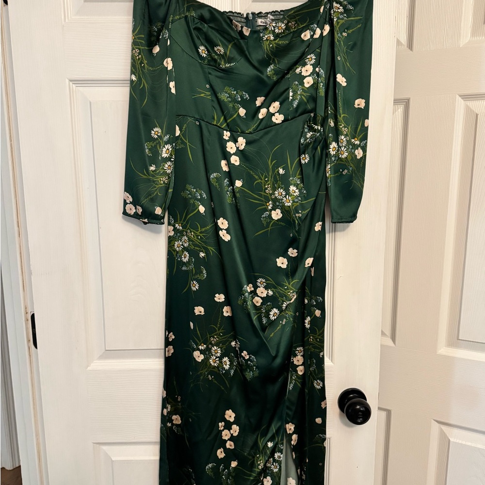 Reformation Green Cowl Neck Gown with Dolman Sleeves